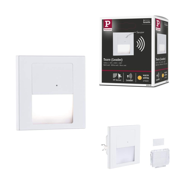 Paulmann LED Wandeinbauleuchte Tsaro Weiß matt (Leader) Orientierungslicht 1W 80lm 2700K 230V