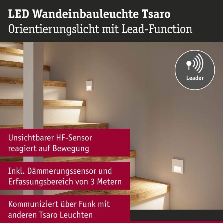 Paulmann LED Wandeinbauleuchte Tsaro Weiß matt (Leader) Orientierungslicht 1W 80lm 2700K 230V