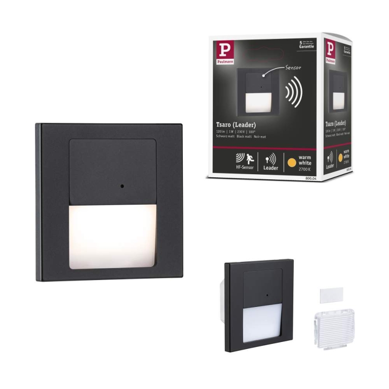 Paulmann LED Wandeinbauleuchte Tsaro Schwarz matt (Leader) Orientierungslicht 1W 80lm 2700K 230V