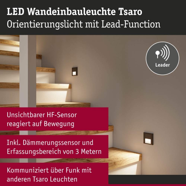 Paulmann LED Wandeinbauleuchte Tsaro Schwarz matt (Leader) Orientierungslicht 1W 80lm 2700K 230V