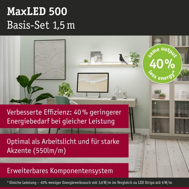 Paulmann MaxLED 500 LED Strip Neutralweiß Basisset  1,5m   5,5W 550lm/m 64 LEDs/m 4000K 20VA