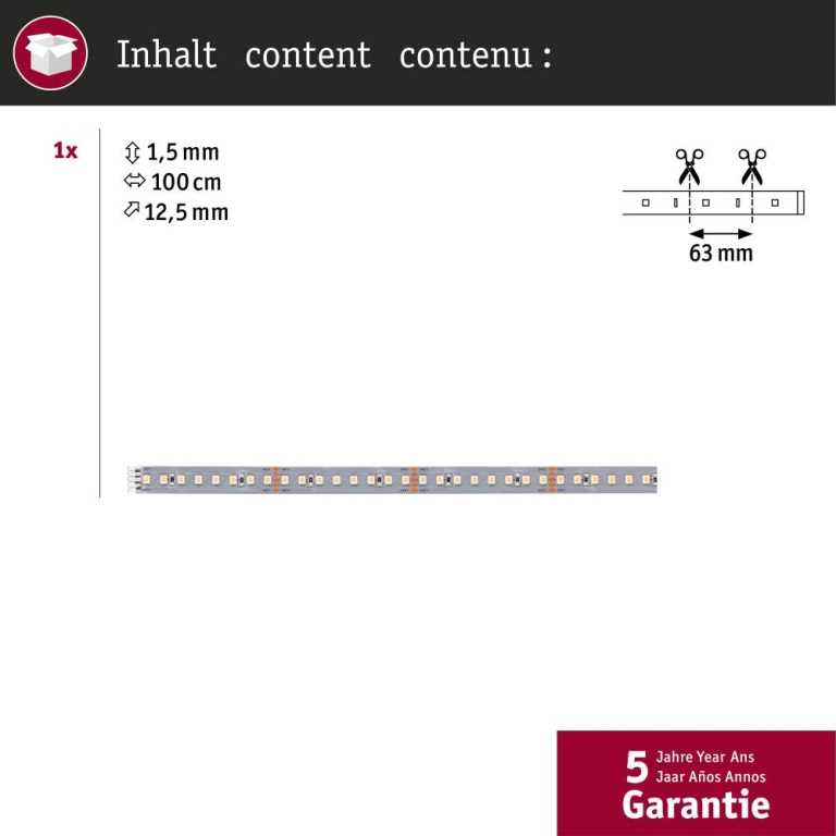 Paulmann MaxLED 1000 LED Strip Warmweiß Einzelstrip  1m   7,2W 1100lm/m 128 LEDs/m 2700K