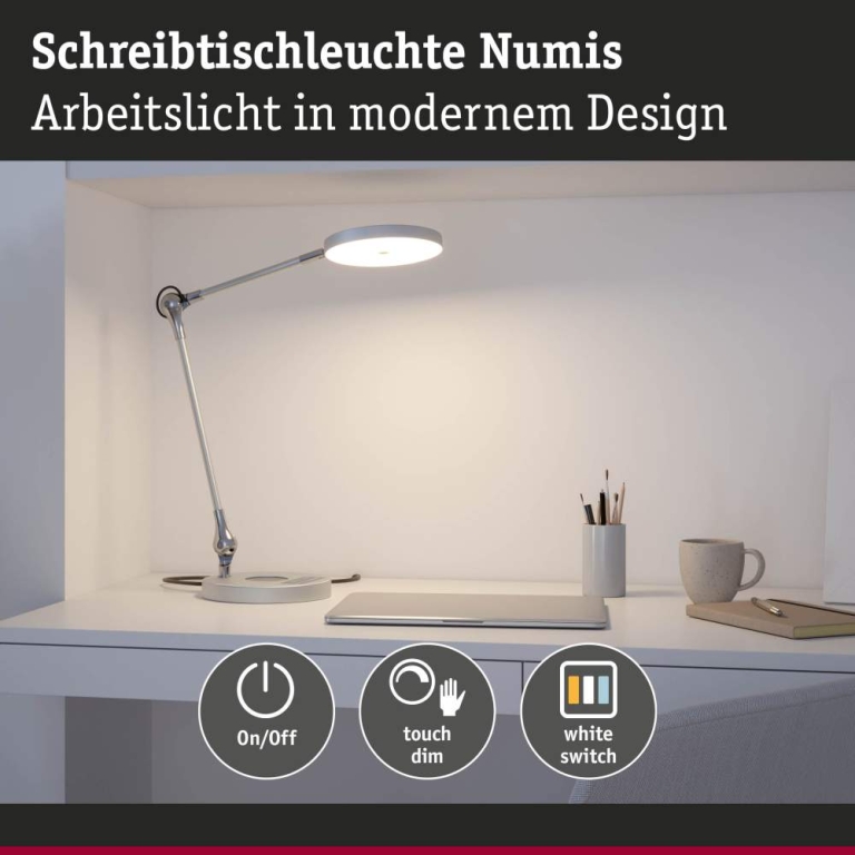 Paulmann LED Schreibtischleuchte Numis White Switch 1000lm 11W Weißaluminium