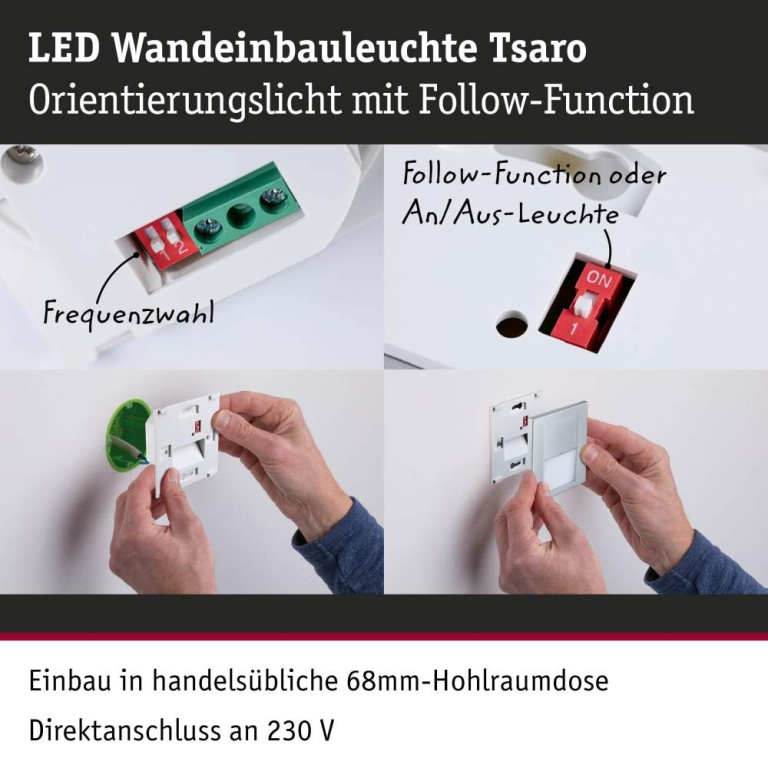 Paulmann LED Wandeinbauleuchte Tsaro Chrom matt (Follower) Orientierungslicht 1W 80lm 2700K 230V