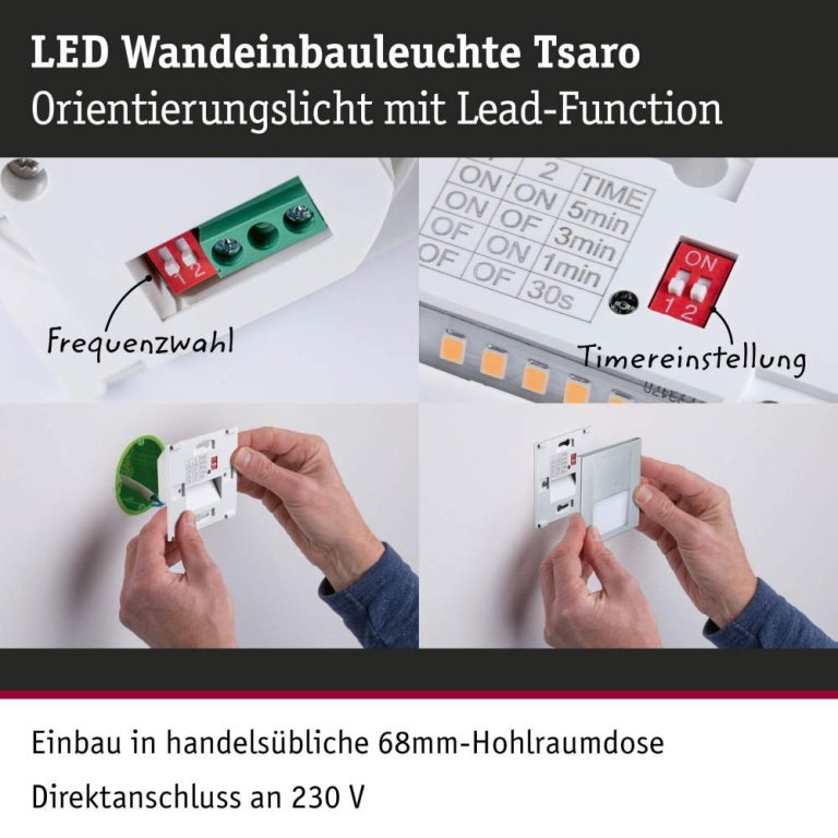 Paulmann LED Wandeinbauleuchte Tsaro Chrom matt (Leader) Orientierungslicht 1W 80lm 2700K 230V