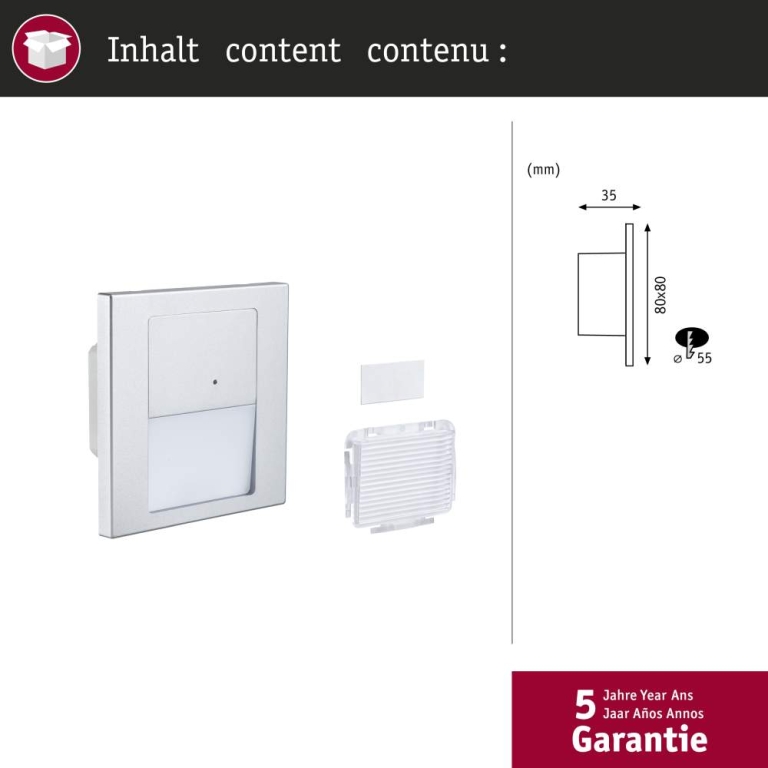 Paulmann LED Wandeinbauleuchte Tsaro Chrom matt (Leader) Orientierungslicht 1W 80lm 2700K 230V