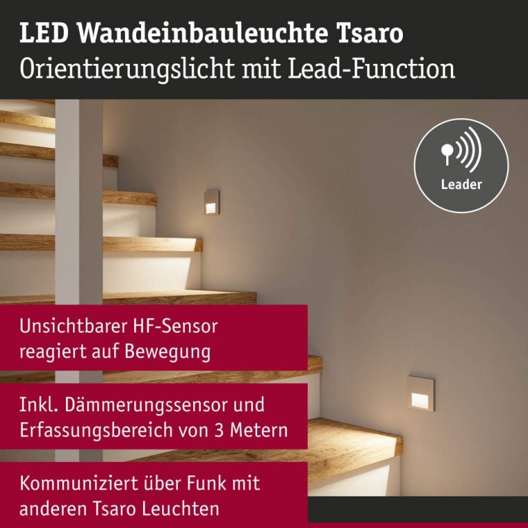 Paulmann LED Wandeinbauleuchte Tsaro Chrom matt (Leader) Orientierungslicht 1W 80lm 2700K 230V