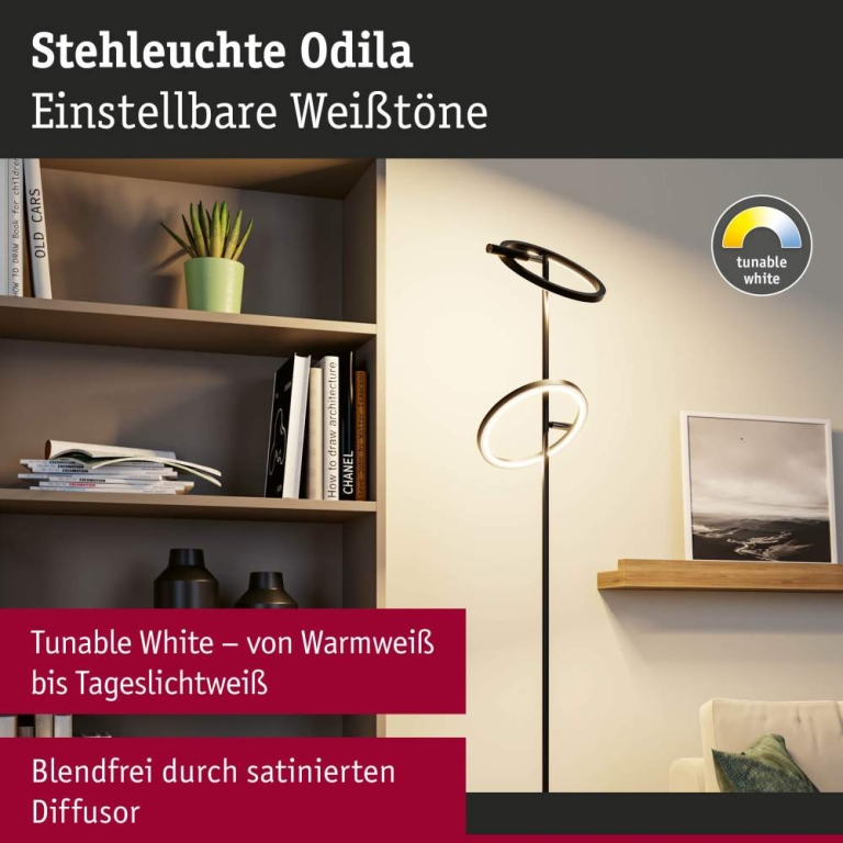 Paulmann LED Stehleuchte Odila  Tunable White 2x1200lm 2x10,4W Schwarz matt, Chrom
