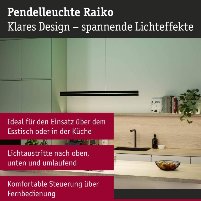 Paulmann LED Pendelleuchte Raiko RGBW+  2300lm / 370lm 19W / 6W Schwarz