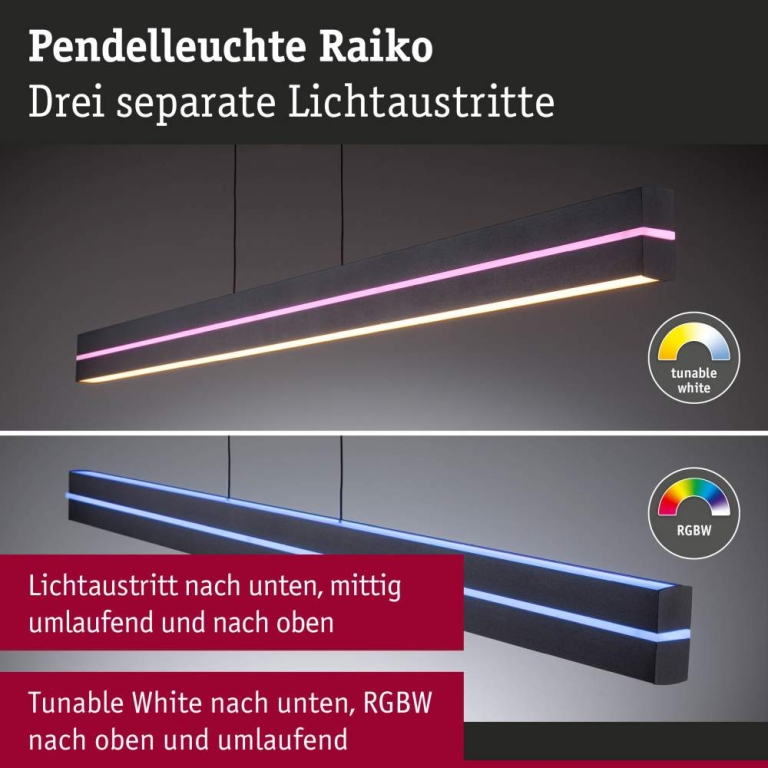 Paulmann LED Pendelleuchte Raiko RGBW+  2300lm / 370lm 19W / 6W Schwarz