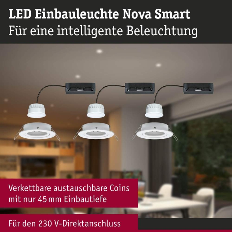 Paulmann LED Einbauleuchte Nova Coin    rund 84mm 50° Tunable White 3x6W 3x500lm 230V Weiß matt Aluminium