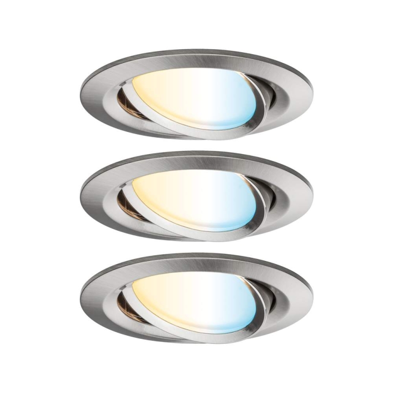 Paulmann LED Einbauleuchte Nova Coin    rund 84mm 50° Tunable White 3x6W 3x530lm 230V Eisen gebürstet Aluminium