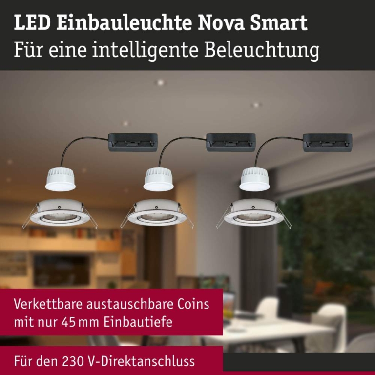 Paulmann LED Einbauleuchte Nova Coin    rund 84mm 50° Tunable White 3x6W 3x530lm 230V Eisen gebürstet Aluminium
