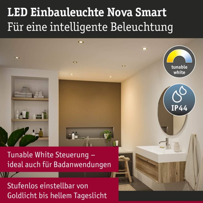 Paulmann LED Einbauleuchte Nova Coin   IP44 rund 78mm  Tunable White 3x6W 3x530lm 230V Weiß matt Aluminium