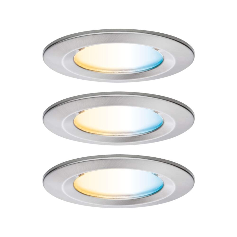 Paulmann LED Einbauleuchte Nova Coin   IP44 rund 78mm  Tunable White 3x6W 3x530lm 230V Eisen gebürstet Aluminium
