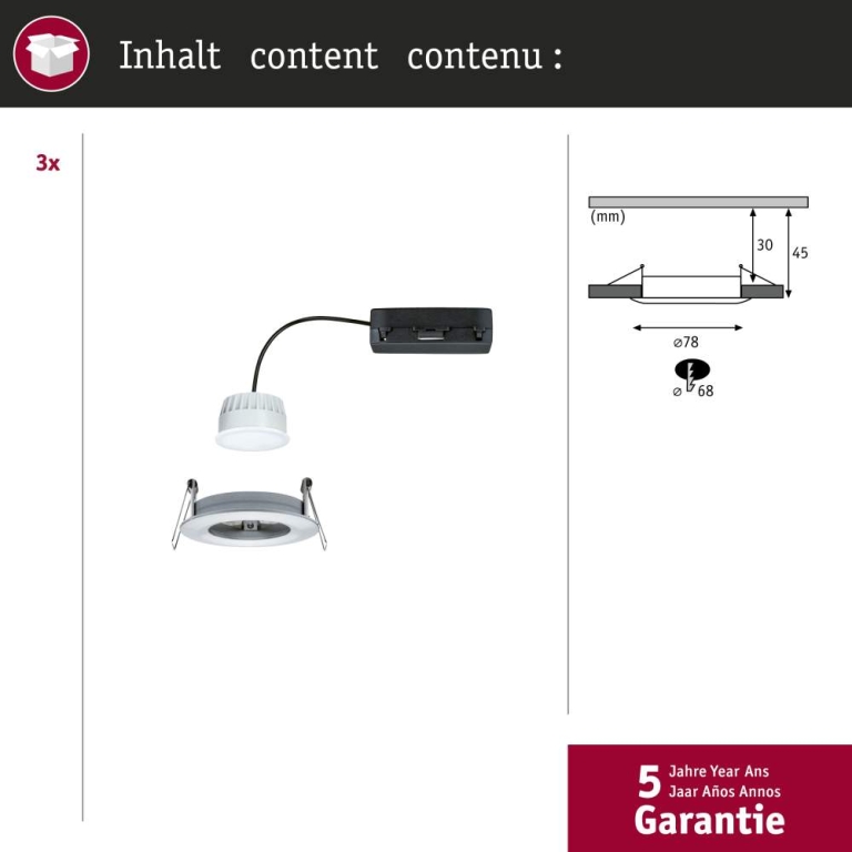 Paulmann LED Einbauleuchte Nova Coin   IP44 rund 78mm  Tunable White 3x6W 3x530lm 230V Alu gedreht Aluminium