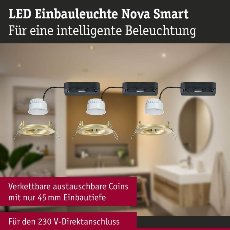 Paulmann LED Einbauleuchte Nova Coin   IP44 rund 78mm  Tunable White 3x6W 3x530lm 230V Gold matt Aluminium