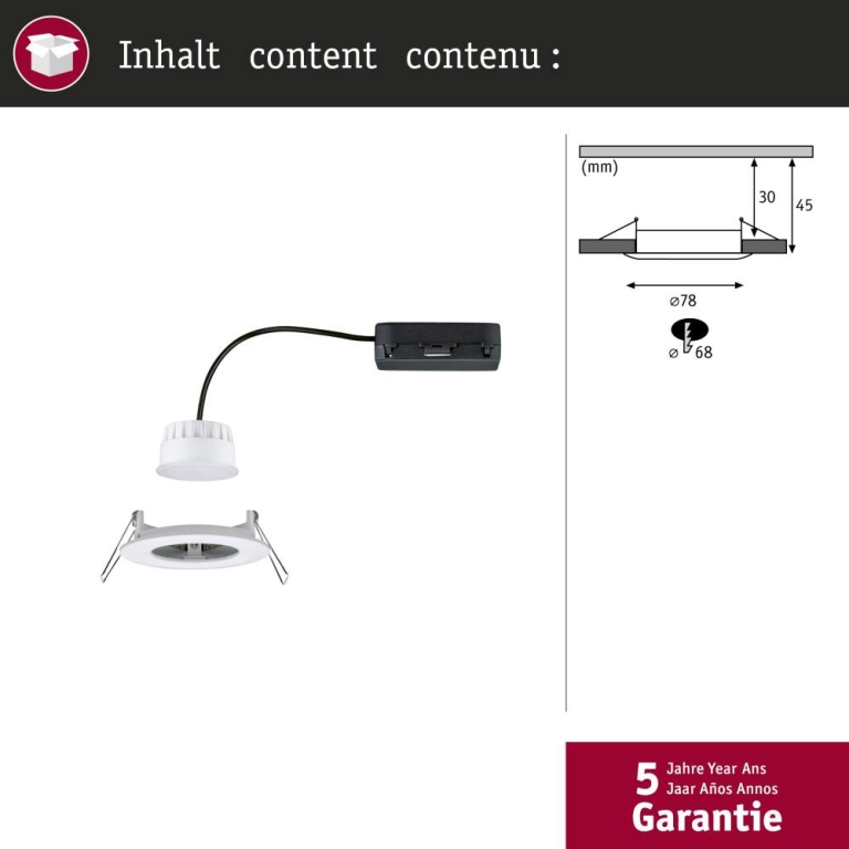 Paulmann LED Einbauleuchte Nova Coin   IP44 rund 78mm  Tunable White 6W 530lm 230V Weiß matt Aluminium