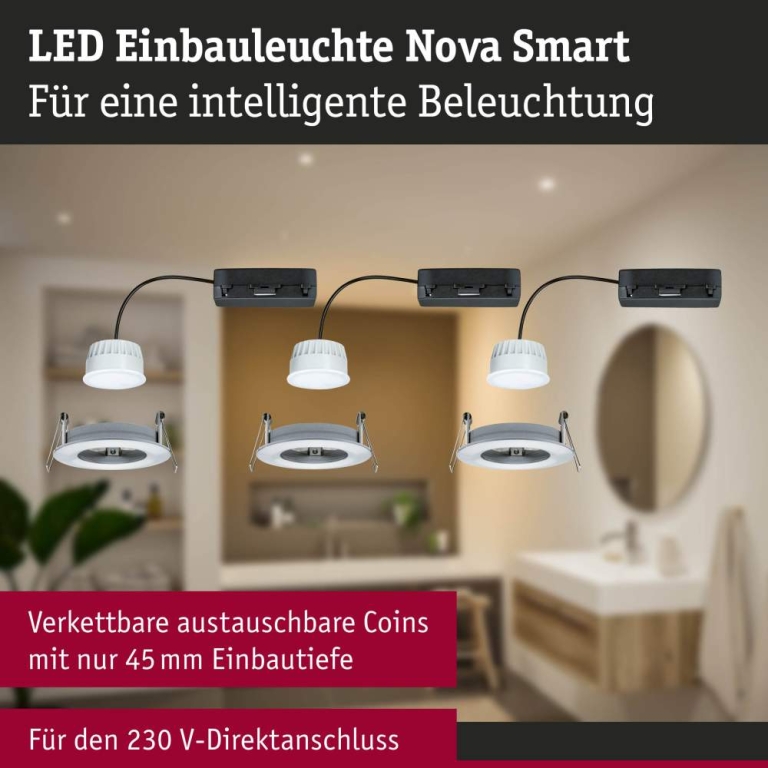 Paulmann LED Einbauleuchte Nova Coin   IP44 rund 78mm  Tunable White 6W 530lm 230V Eisen gebürstet Aluminium