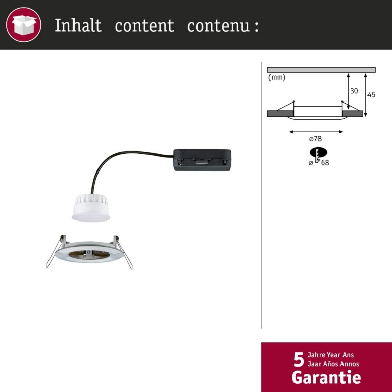 Paulmann LED Einbauleuchte Nova Coin   IP44 rund 78mm  Tunable White 6W 530lm 230V Eisen gebürstet Aluminium