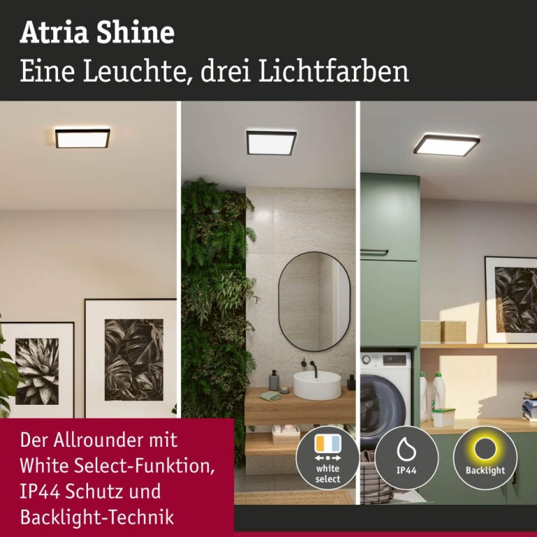 Paulmann LED Panel Atria Shine  IP44 eckig mm  15,7W 2100lm 3000 - 6500K Schwarz