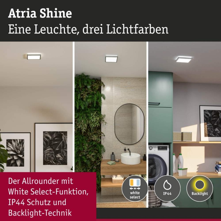 Paulmann LED Panel Atria Shine  IP44 eckig 190x190mm  8W 1160lm 3000 - 6500K Chrom matt
