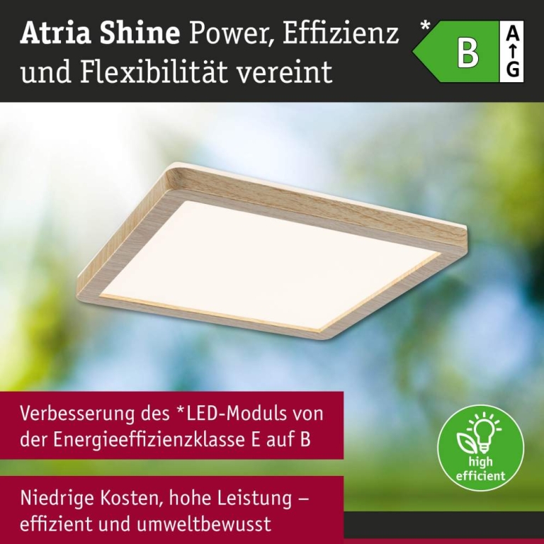 Paulmann LED Panel Atria Shine  IP44 eckig 190x190mm  8W 1160lm 3000 - 6500K Holzoptik