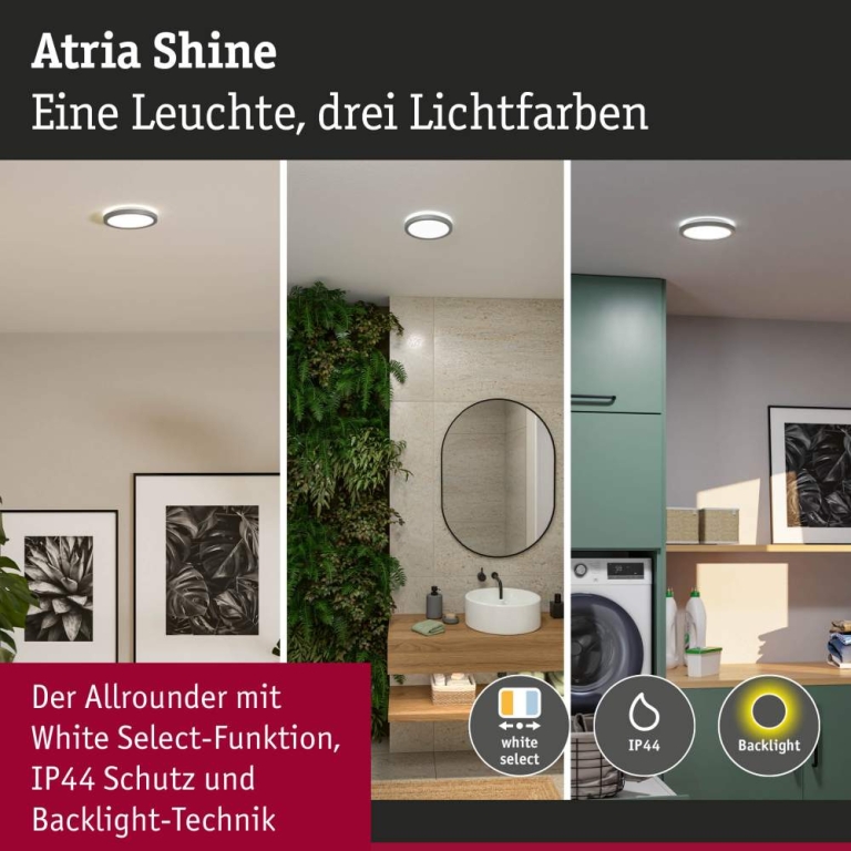 Paulmann LED Panel Atria Shine  IP44 rund 190mm  7,6W 1100lm 3000 - 6500K Chrom matt