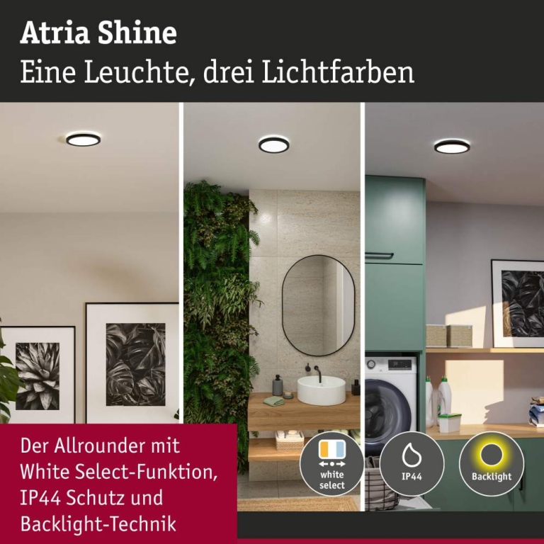 Paulmann LED Panel Atria Shine  IP44 rund 190mm  7,6W 1100lm 3000 - 6500K Schwarz