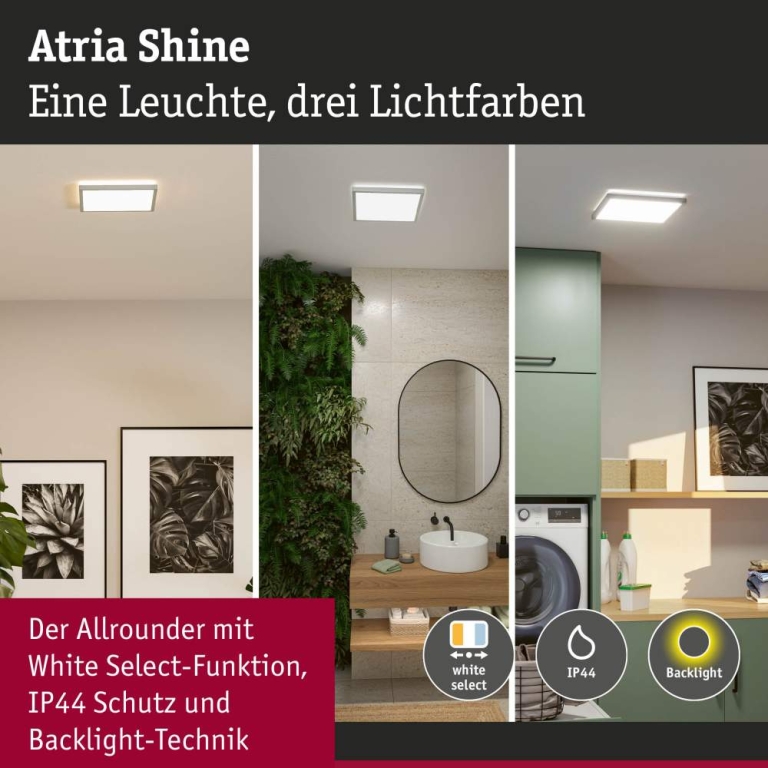 Paulmann LED Panel Atria Shine  IP44 eckig mm  15,7W 2100lm 3000 - 6500K Chrom matt
