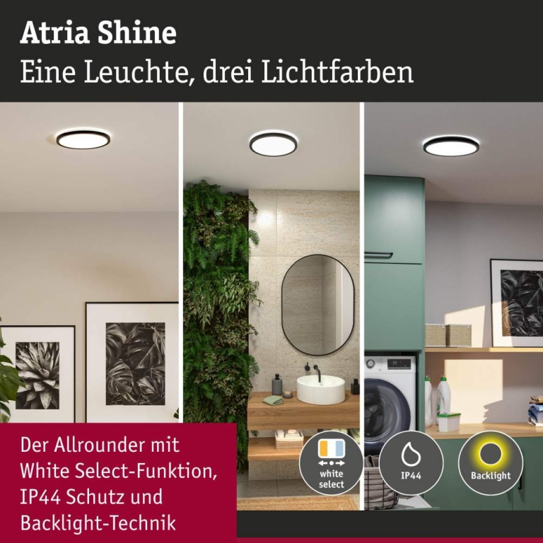 Paulmann LED Panel Atria Shine  IP44 rund 298mm  14,8W 2250lm 3000 - 6500K Schwarz