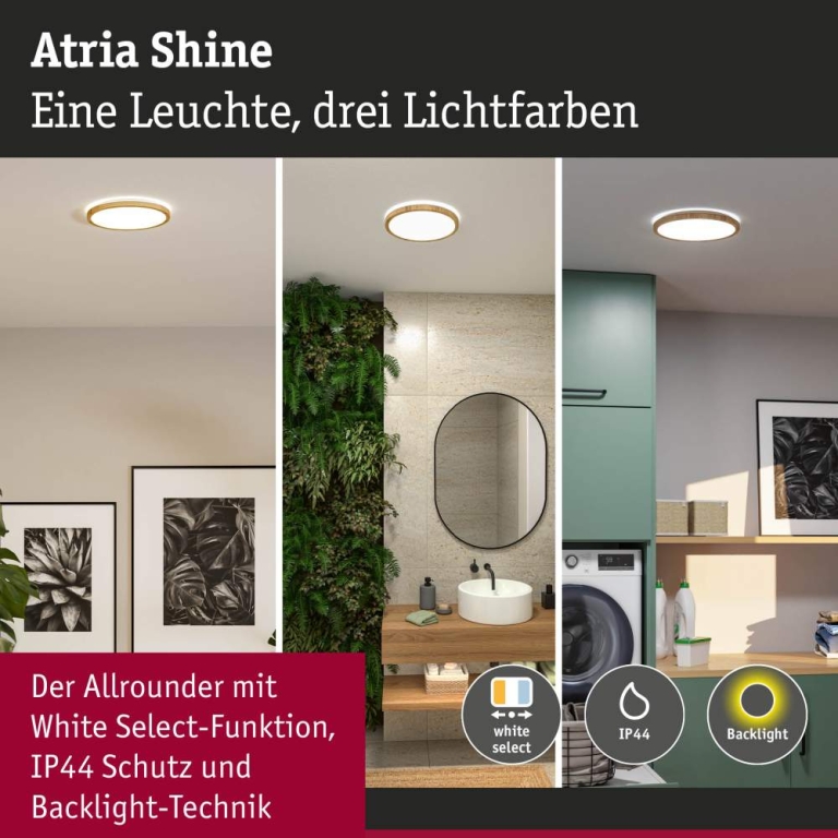 Paulmann LED Panel Atria Shine  IP44 rund 298mm  14,8W 2250lm 3000 - 6500K Holzoptik
