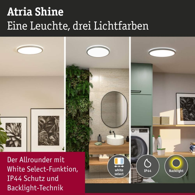 Paulmann LED Panel Atria Shine  IP44 rund 398mm  20,8W 2800lm 3000 - 6500K Chrom matt
