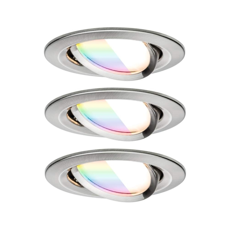 Paulmann LED Einbauleuchte Nova Coin    rund 84mm 50° RGBW+ 3x6W 3x500lm 230V Eisen gebürstet Alu Druckguss