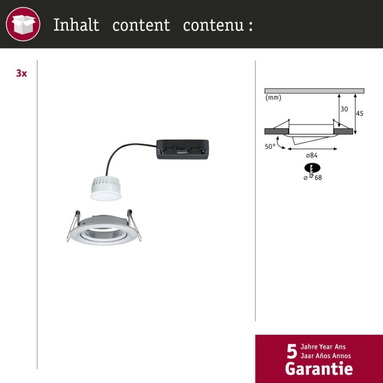 Paulmann LED Einbauleuchte Nova Coin    rund 84mm 50° RGBW+ 3x6W 3x500lm 230V Alu gedreht Alu Druckguss