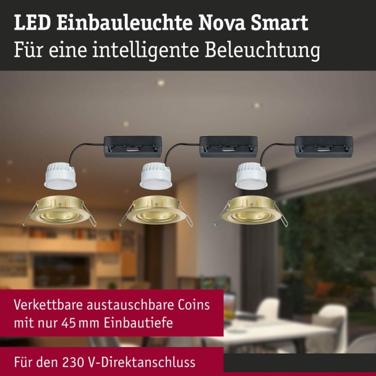 Paulmann LED Einbauleuchte Nova Coin    rund 84mm 50° RGBW+ 3x6W 3x500lm 230V Gold matt Alu Druckguss