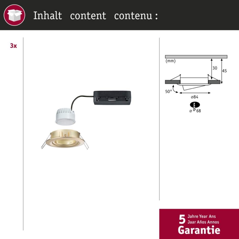 Paulmann LED Einbauleuchte Nova Coin    rund 84mm 50° RGBW+ 3x6W 3x500lm 230V Gold matt Alu Druckguss