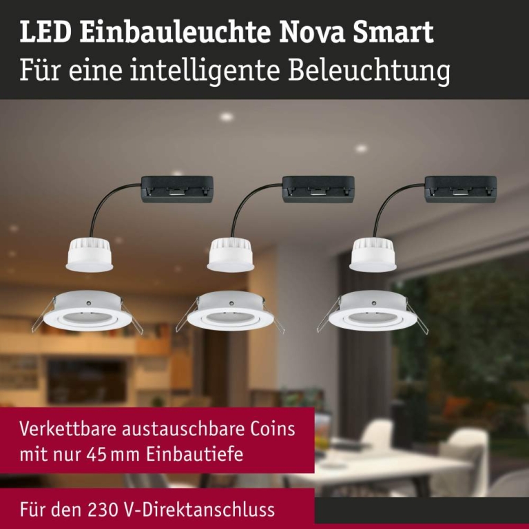 Paulmann LED Einbauleuchte Nova Coin    rund 84mm 50° RGBW+ 6W 500lm 230V Weiß matt Alu Druckguss