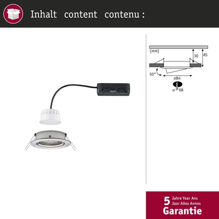 Paulmann LED Einbauleuchte Nova Coin    rund 84mm 50° RGBW+ 6W 500lm 230V Eisen gebürstet Alu Druckguss