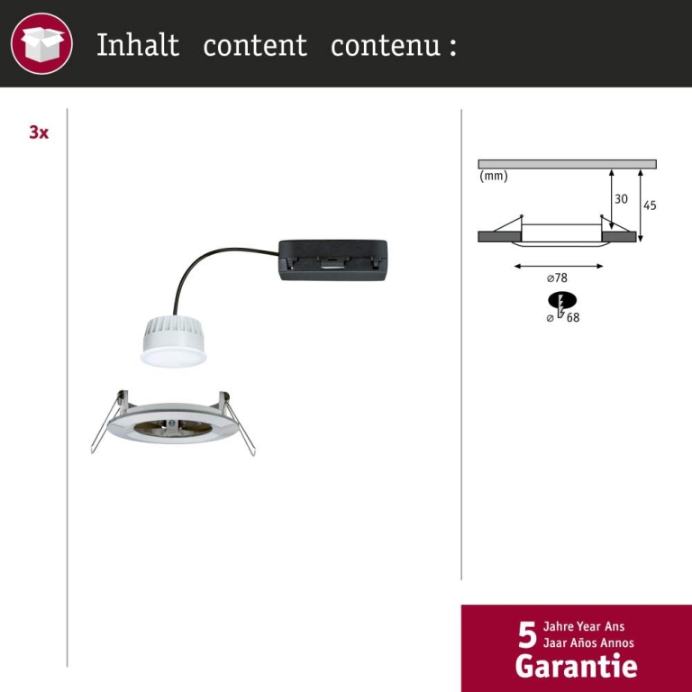 Paulmann LED Einbauleuchte Nova Coin   IP44 rund 78mm  RGBW+ 3x6W 3x500lm 230V Eisen gebürstet Alu Druckguss