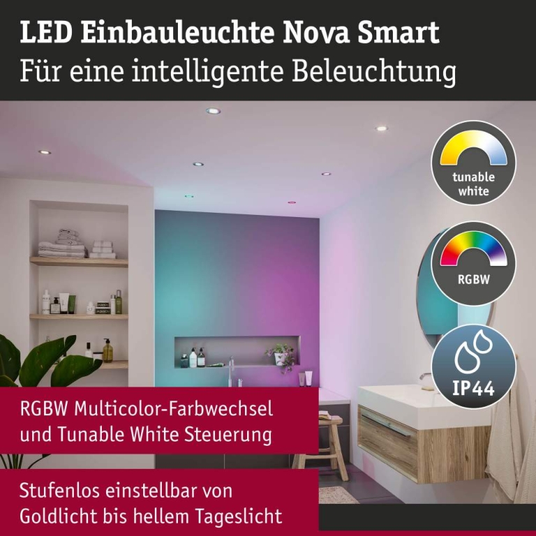 Paulmann LED Einbauleuchte Nova Coin   IP44 rund 78mm  RGBW+ 3x6W 3x500lm 230V Eisen gebürstet Alu Druckguss