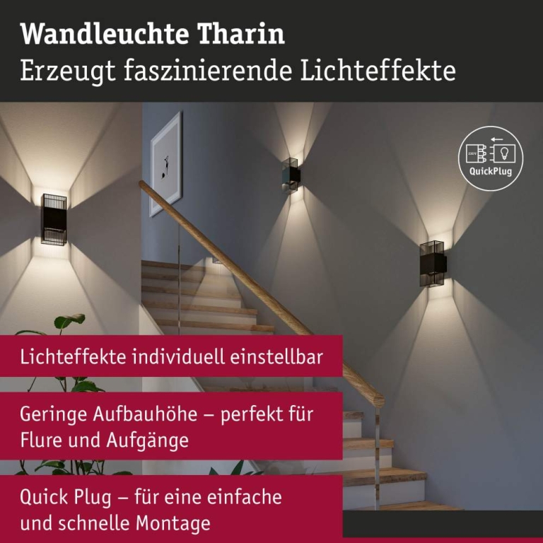 Paulmann LED Wandleuchte Tharin IP44 3000K 120x104mm 2x3,7W Schwarz