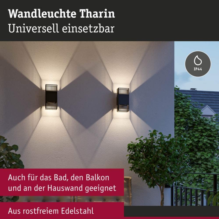 Paulmann LED Wandleuchte Tharin IP44 3000K 120x104mm 2x3,7W Schwarz