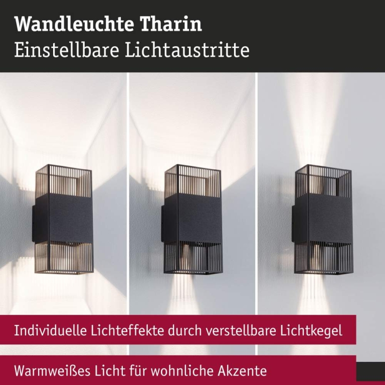 Paulmann LED Wandleuchte Tharin IP44 3000K 120x104mm 2x3,7W Schwarz