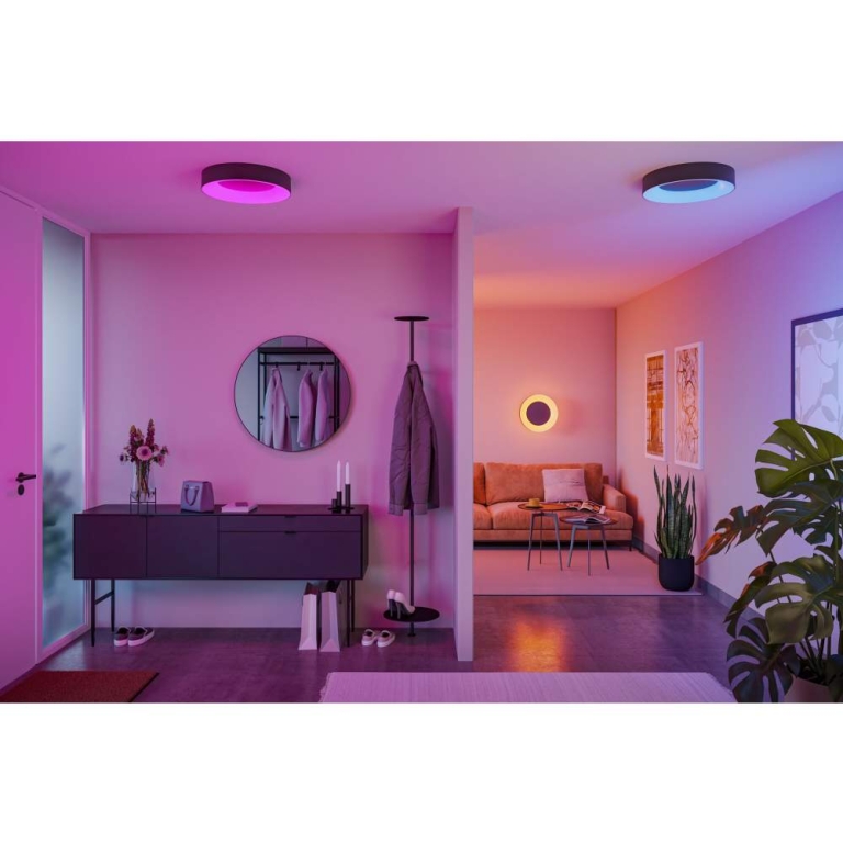 Paulmann LED Deckenleuchte Smart Home Zigbee 3.0 Casca IP44  RGBW+ 1750lm 230V 20W dimmbar Schwarz matt