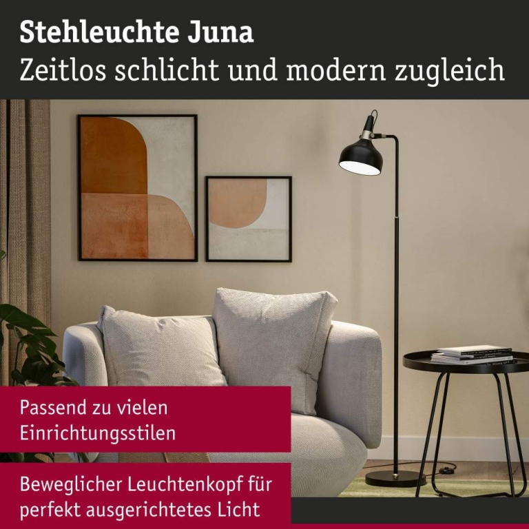 Paulmann Stehleuchte Juna E14   max. 20W Schwarz matt Champagner Metall