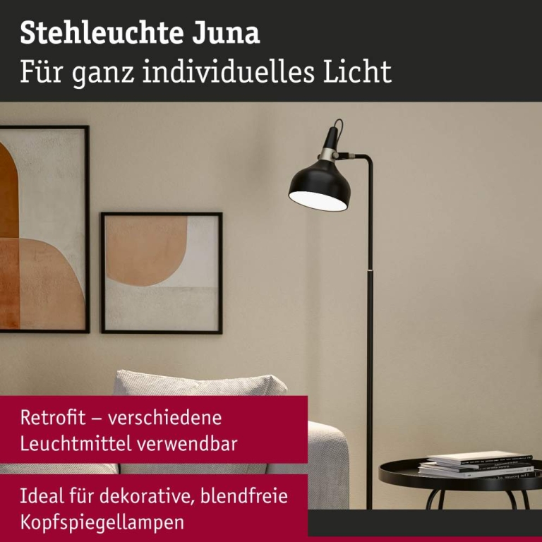 Paulmann Stehleuchte Juna E14   max. 20W Schwarz matt Champagner Metall