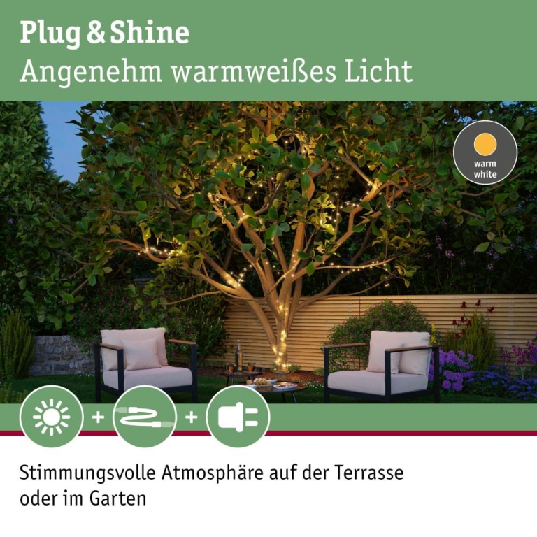 Paulmann Plug & Shine LED Lichterkette Yuna Warmweiß 7,4m IP44 1,3W  Schwarz
