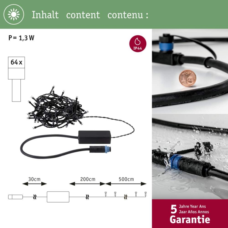 Paulmann Plug & Shine LED Lichterkette Yuna Warmweiß 7,4m IP44 1,3W  Schwarz
