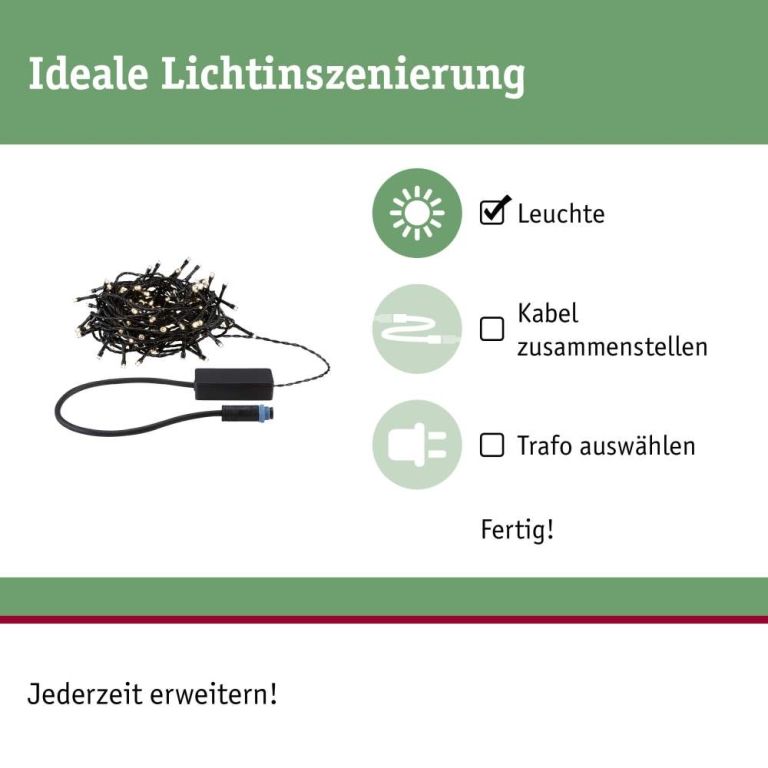 Paulmann Plug & Shine LED Lichterkette Yuna Warmweiß 12,4m IP44 2,5W  Schwarz
